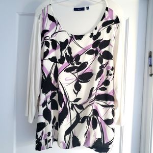 Apt. 9 XXL white blouse with black and lavender print